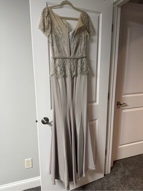 Montage by Mon Cherie Evening Gown - Neutral Champagne/Tan color